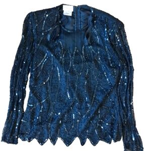 STENAY Black Beaded Silk Cocktail Top Size M